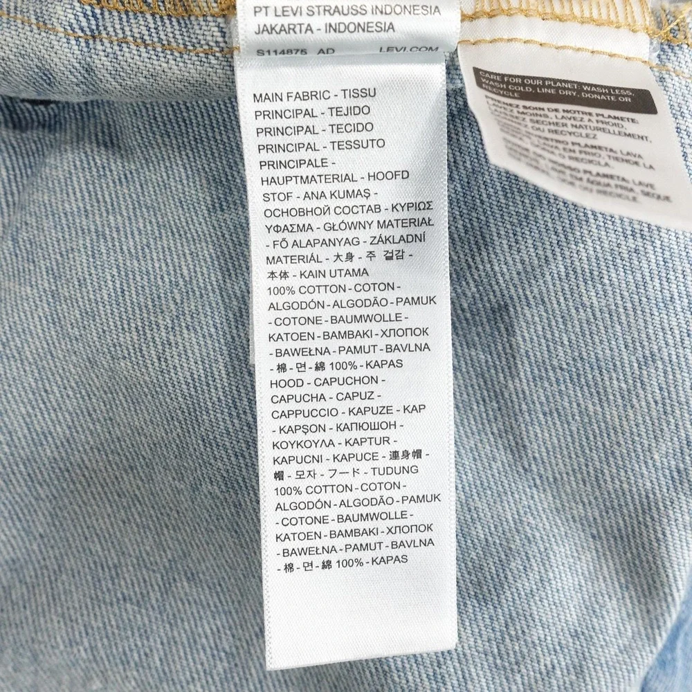 Levi's Jacket Mens L Blue Denim Hooded Varsity Relaxed Fit Button Front Sleeves